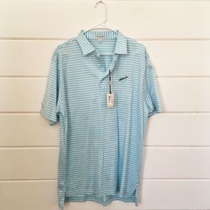 Blue and White Striped Men's Golf Shirt